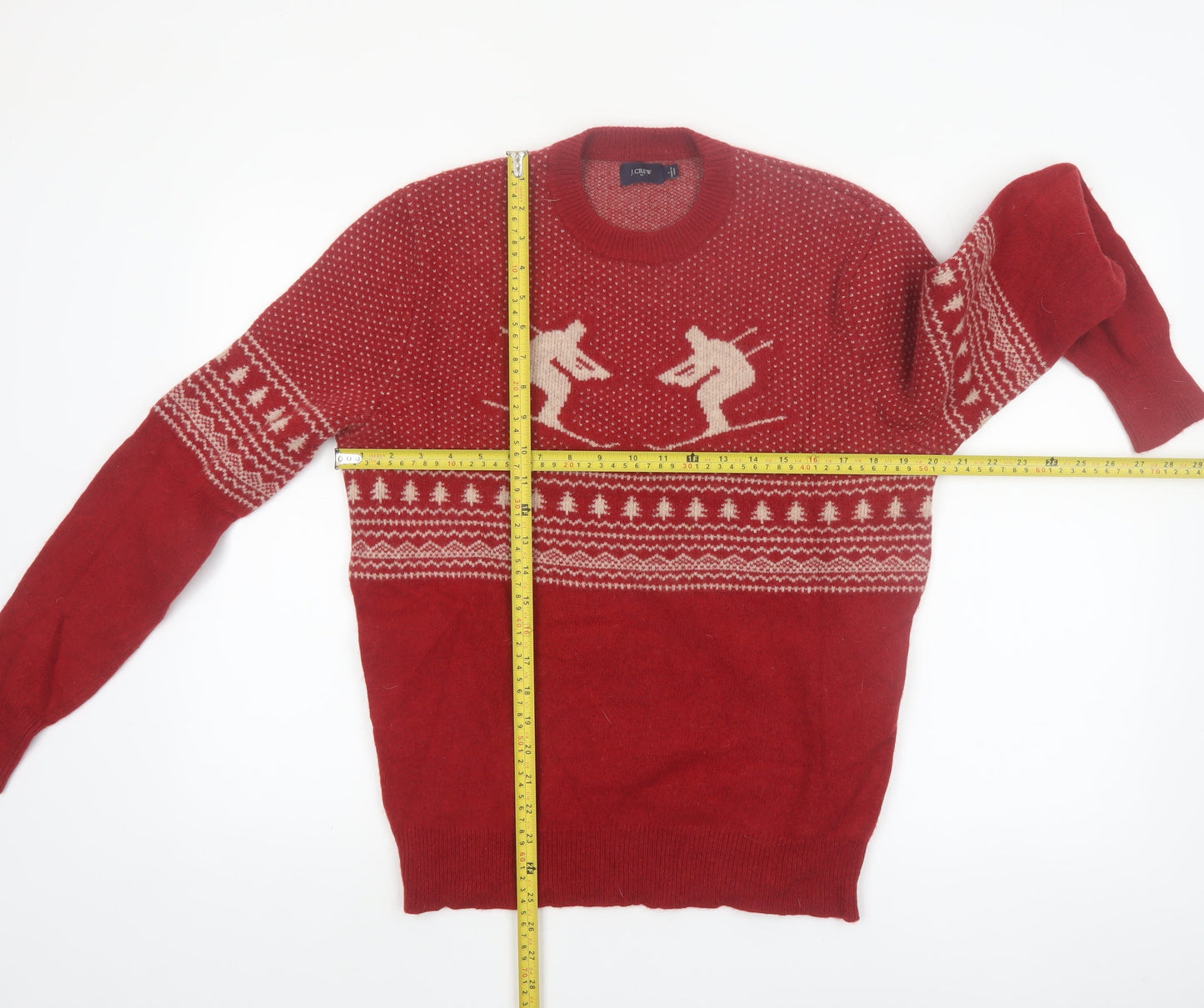 J.Crew Men's Red Wool Ski Fair Isle Crew Neck Jumper L