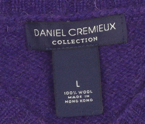 Daniel Cremieux Women's Purple Wool V-Neck Jumper Size L