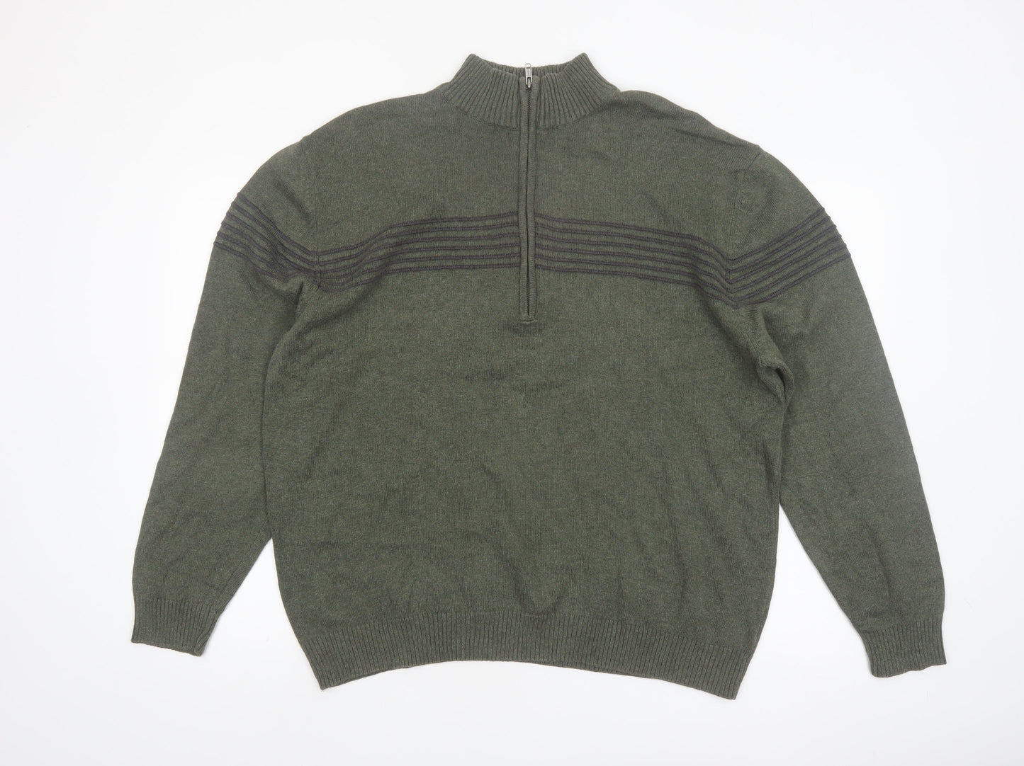 Redhead Men's Green XL 1/4 Zip High Neck Cotton Jumper