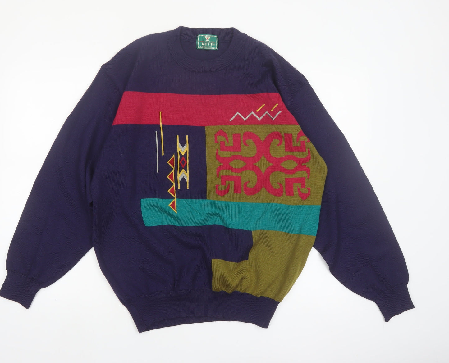 R.FIT Men’s Multicoloured Retro Geometric Knit Jumper Size L