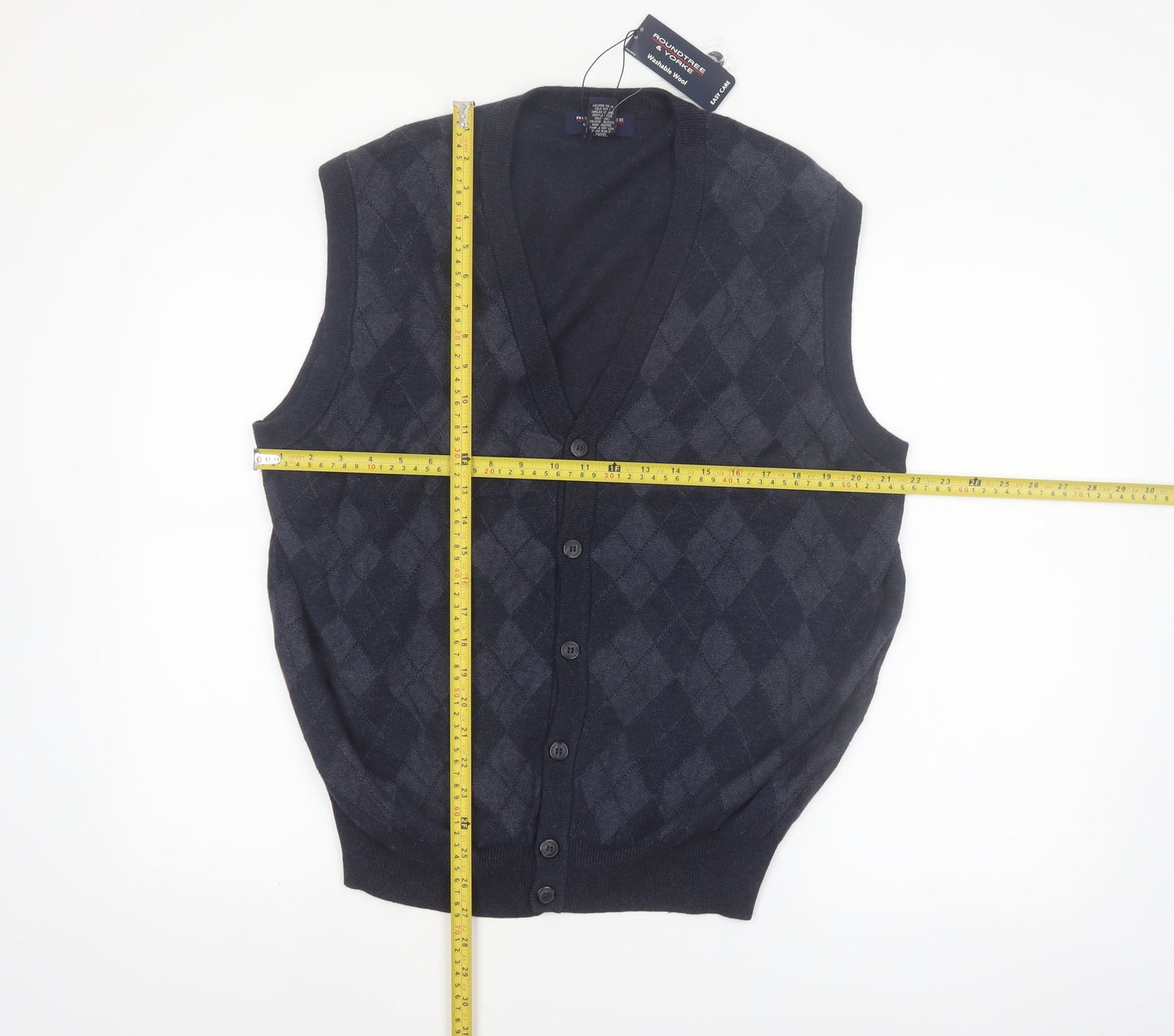 Roundtree & Yorke Men's Blue Argyle Sleeveless Cardigan Vest L