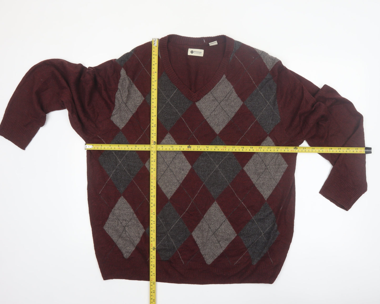 Haggar Men’s Red Argyle V-Neck Acrylic Jumper 2XL