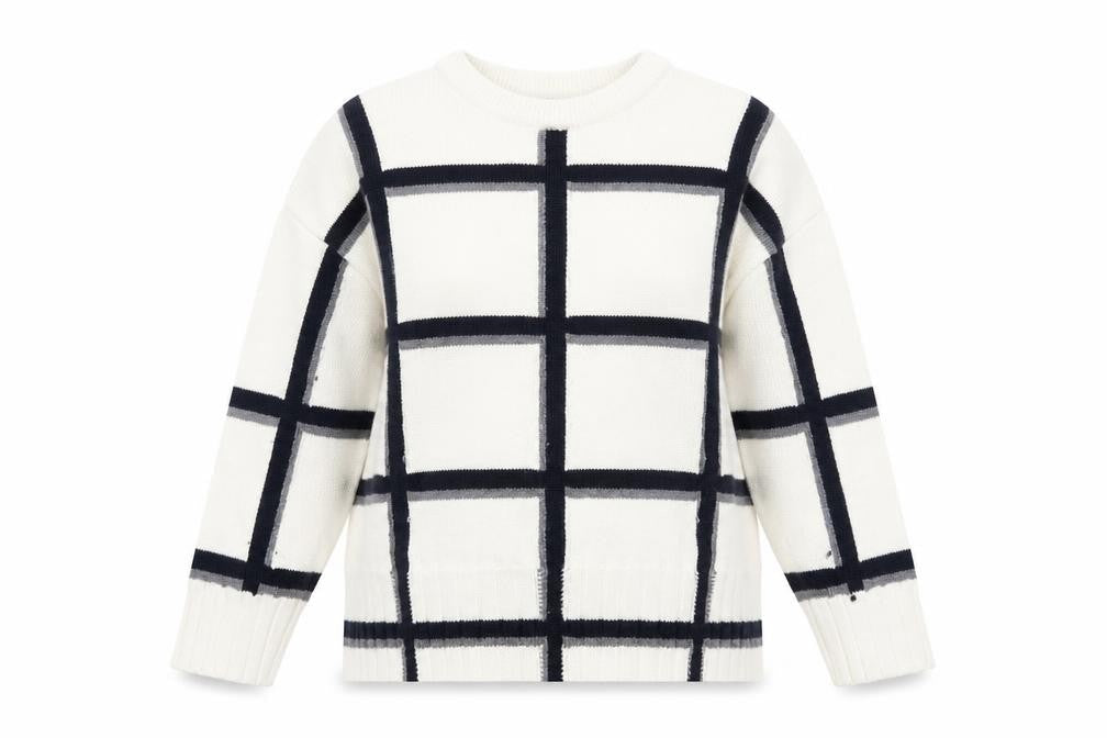 Marks & Spencer Women Ivory Check Merino Wool Jumper M