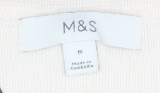 Marks and Spencer Women’s Beige Knit Collared Short Sleeve Cardigan M