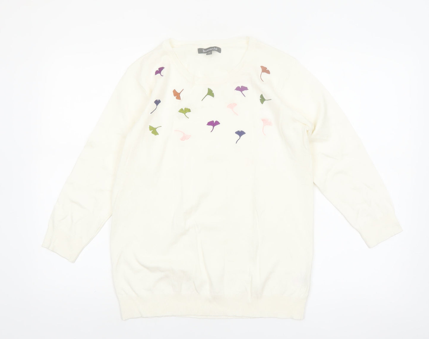 Bonmarche Women Ivory Floral Embroidered Pullover Jumper Size 14