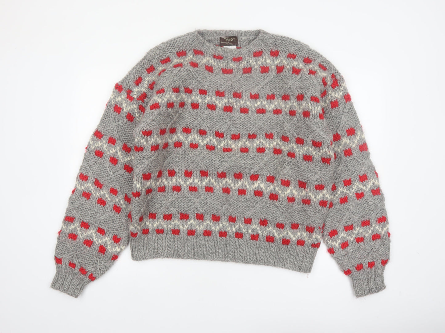 Thane Men's Grey Wool Chunky-Knit Pullover Jumper L