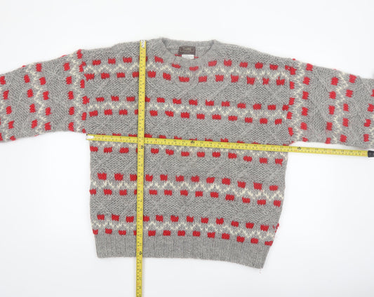 Thane Men's Grey Wool Chunky-Knit Pullover Jumper L