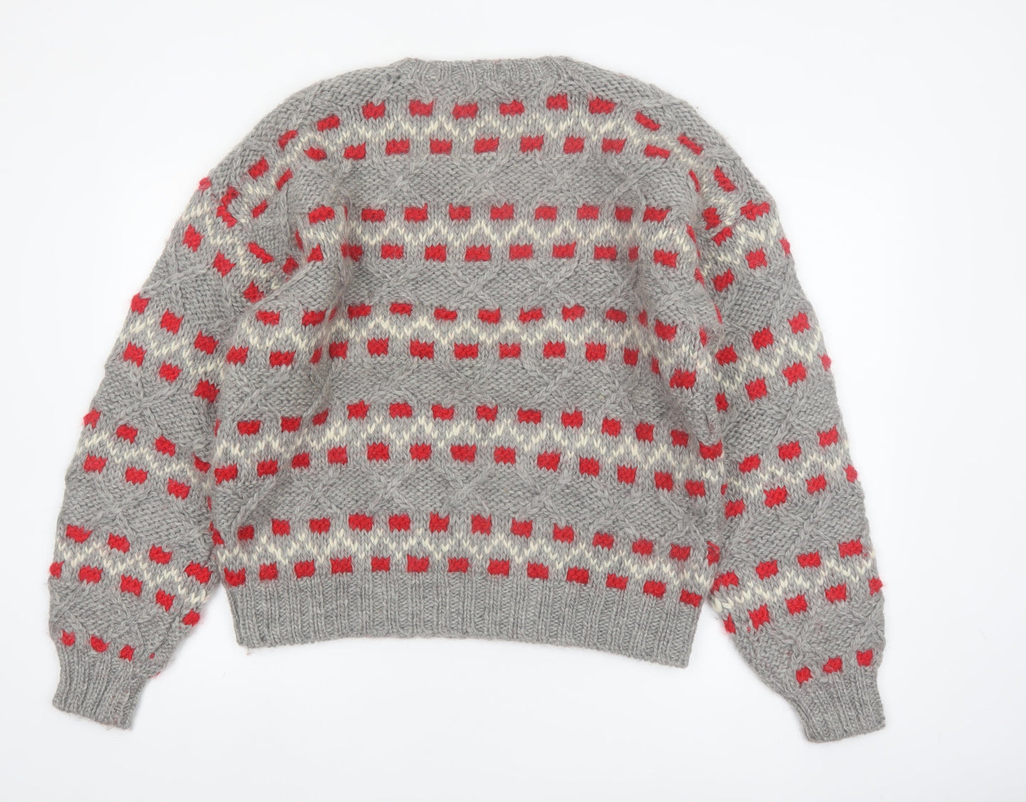 Thane Men's Grey Wool Chunky-Knit Pullover Jumper L