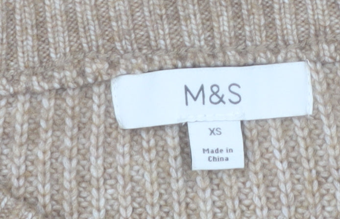 Marks and Spencer Women Beige XS Chunky Knit Crew Neck Jumper