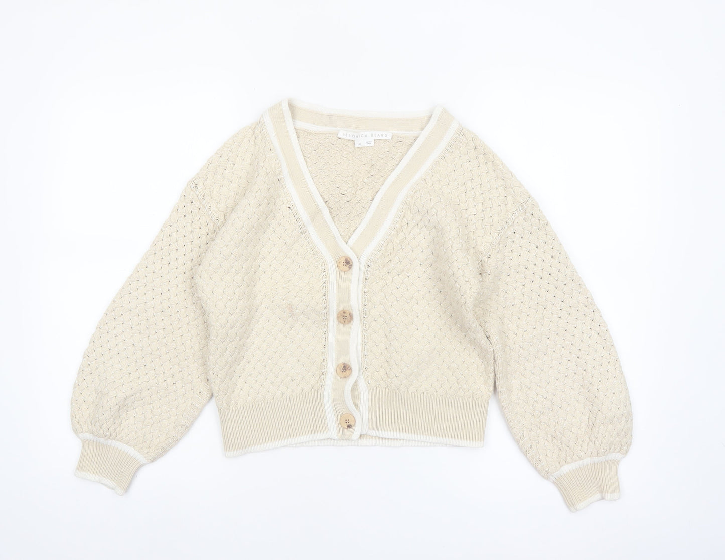 Veronica Beard Women Beige XS Cable-Knit Cotton Cardigan Jumper