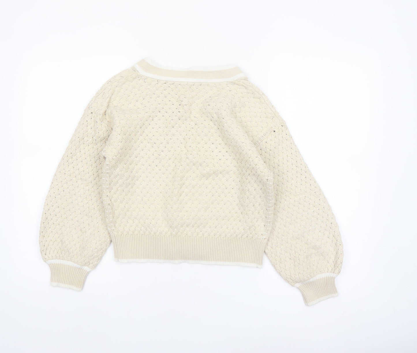 Veronica Beard Women Beige XS Cable-Knit Cotton Cardigan Jumper