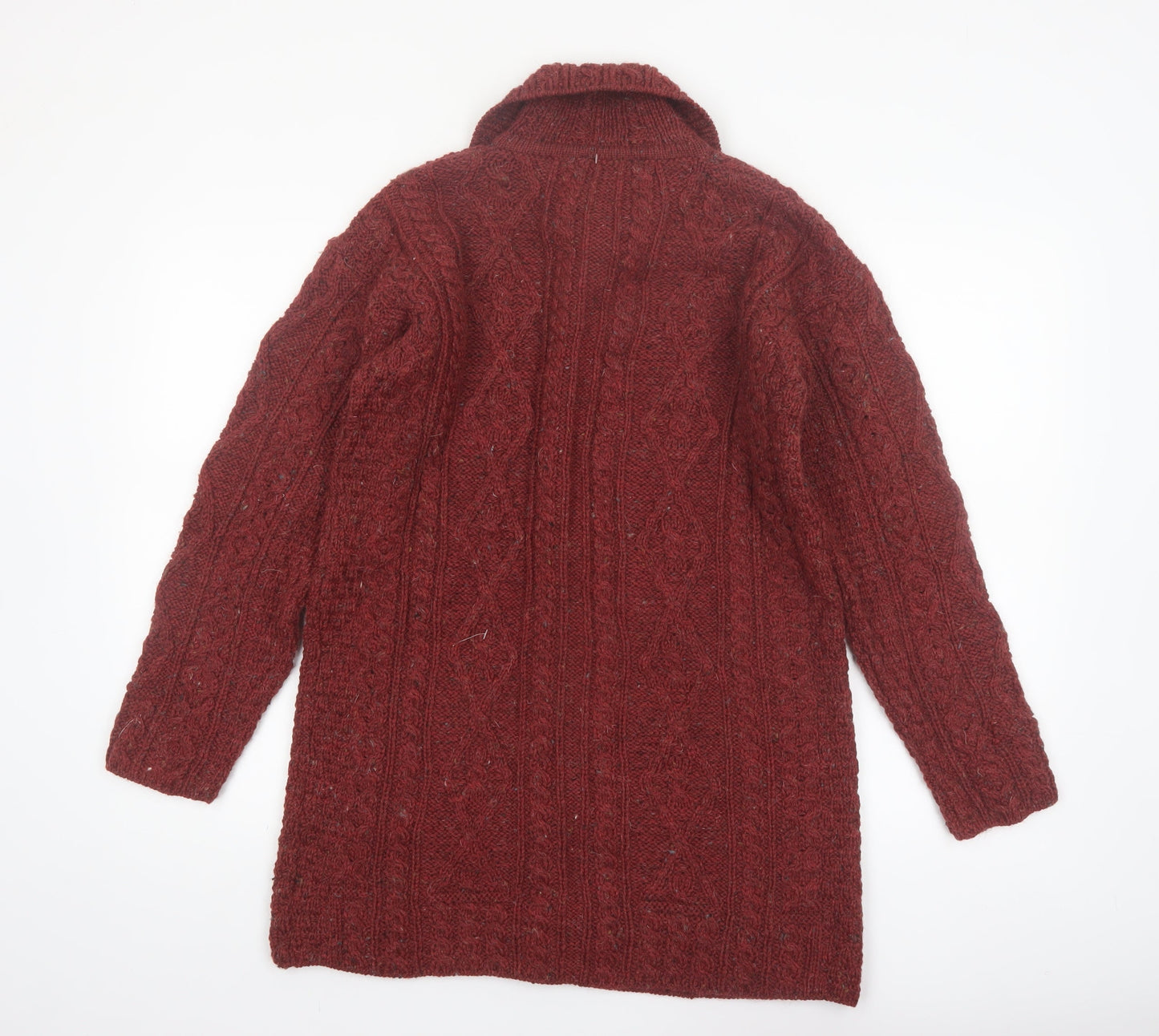 Kilronan Knitwear Women's Red Wool Cable Knit Collared Cardigan S