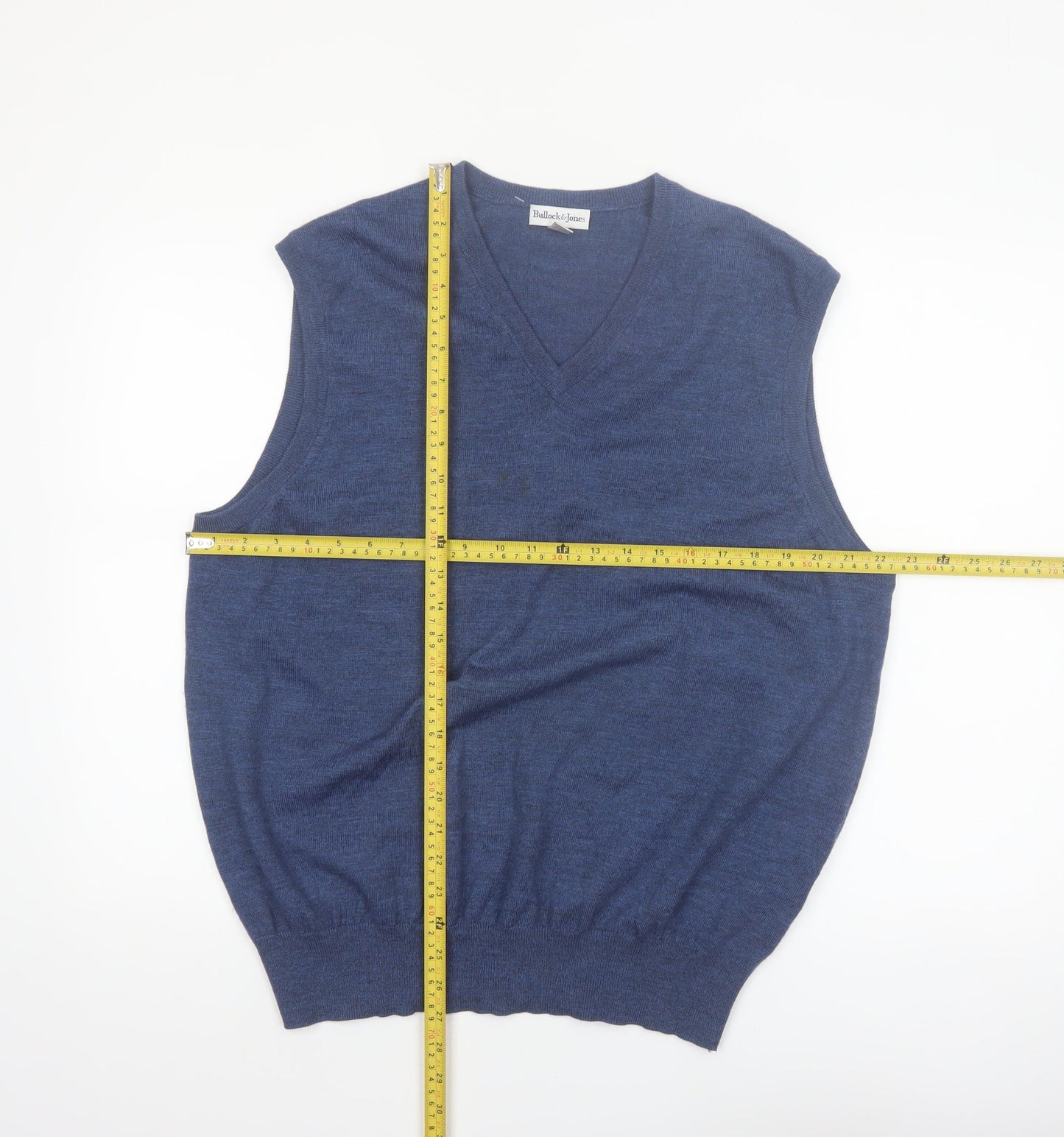 Bullock & Jones Men's Blue Merino Wool V-Neck Sleeveless Vest L
