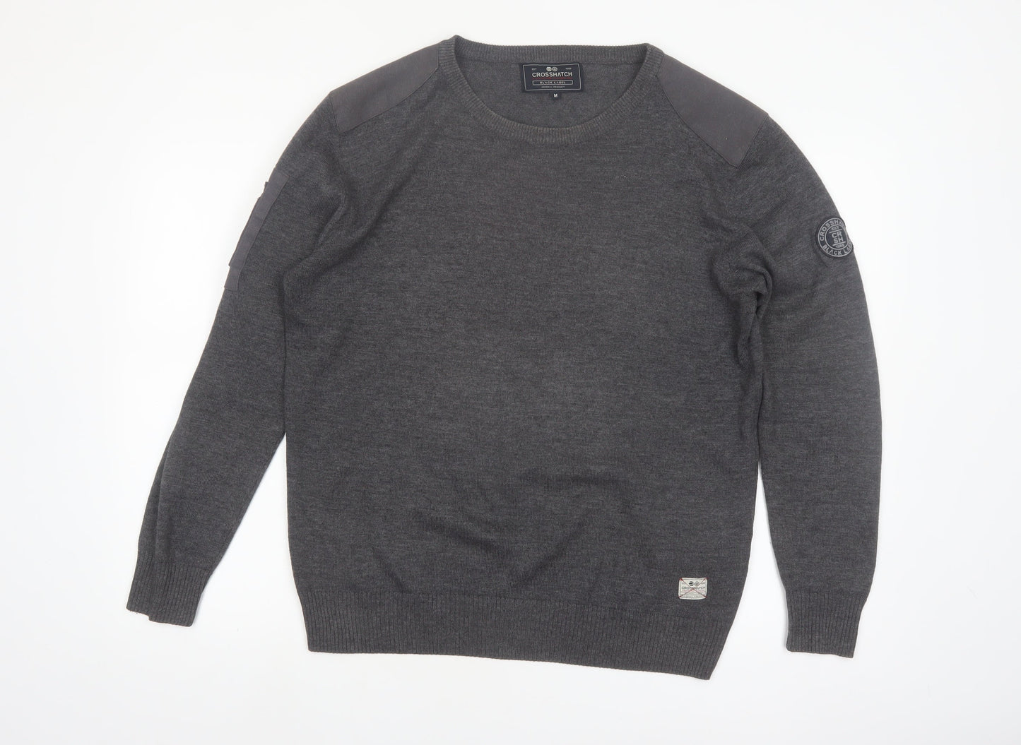 Crosshatch Men Grey Crew Neck Knit Pullover Jumper Size M