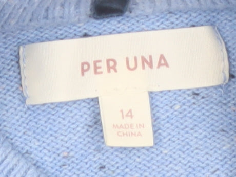 Marks and Spencer Per Una Women Blue Wool Blend Mock Neck Jumper Size 14
