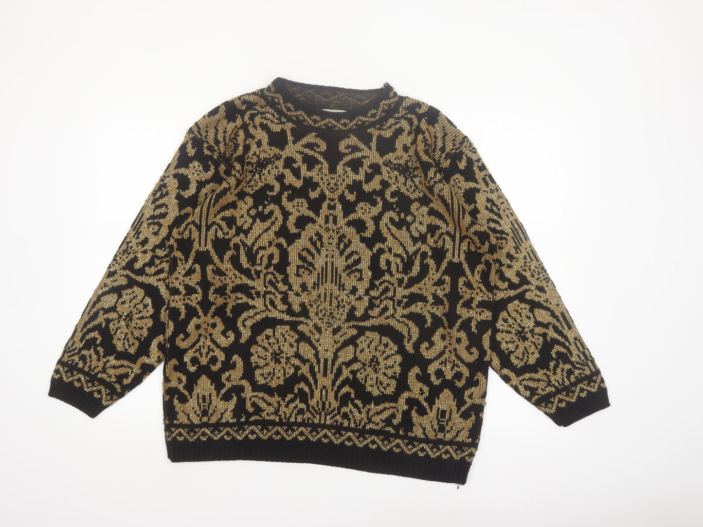 Alfred Dunner Women's Black Gold Knit Floral Jumper Size M
