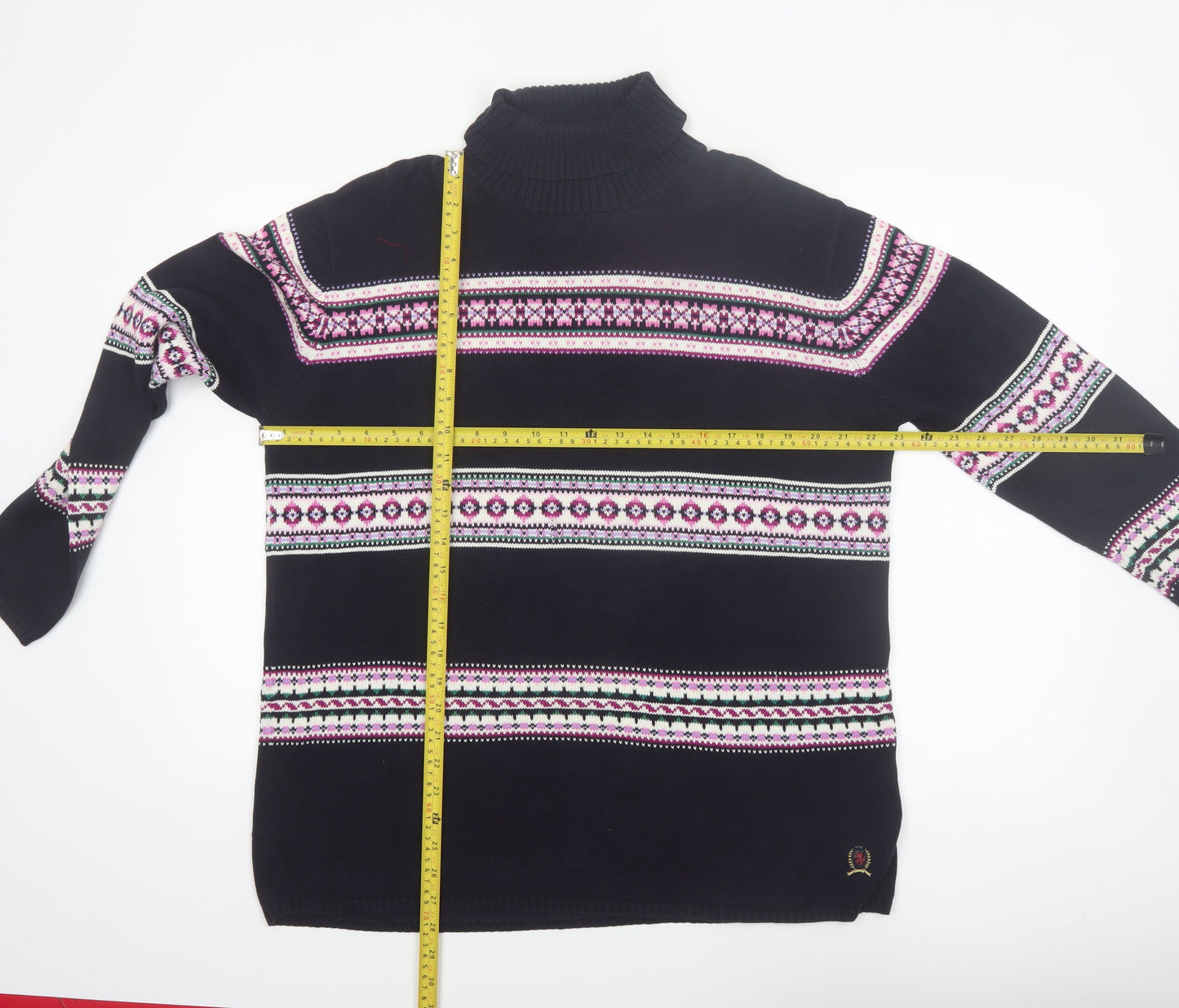 Tommy Hilfiger Womens Blue Fair Isle Roll Neck Cotton Jumper L