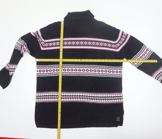 Tommy Hilfiger Womens Blue Fair Isle Roll Neck Cotton Jumper L