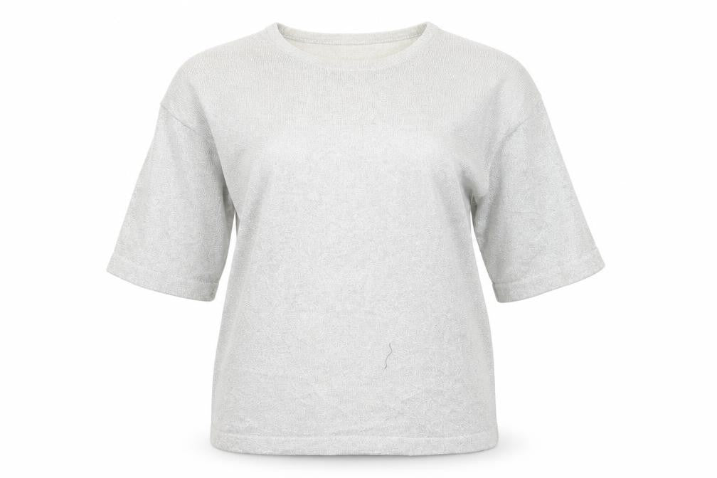 Marisa Christina Women Silver Metallic Knit Short Sleeve Pullover Jumper S