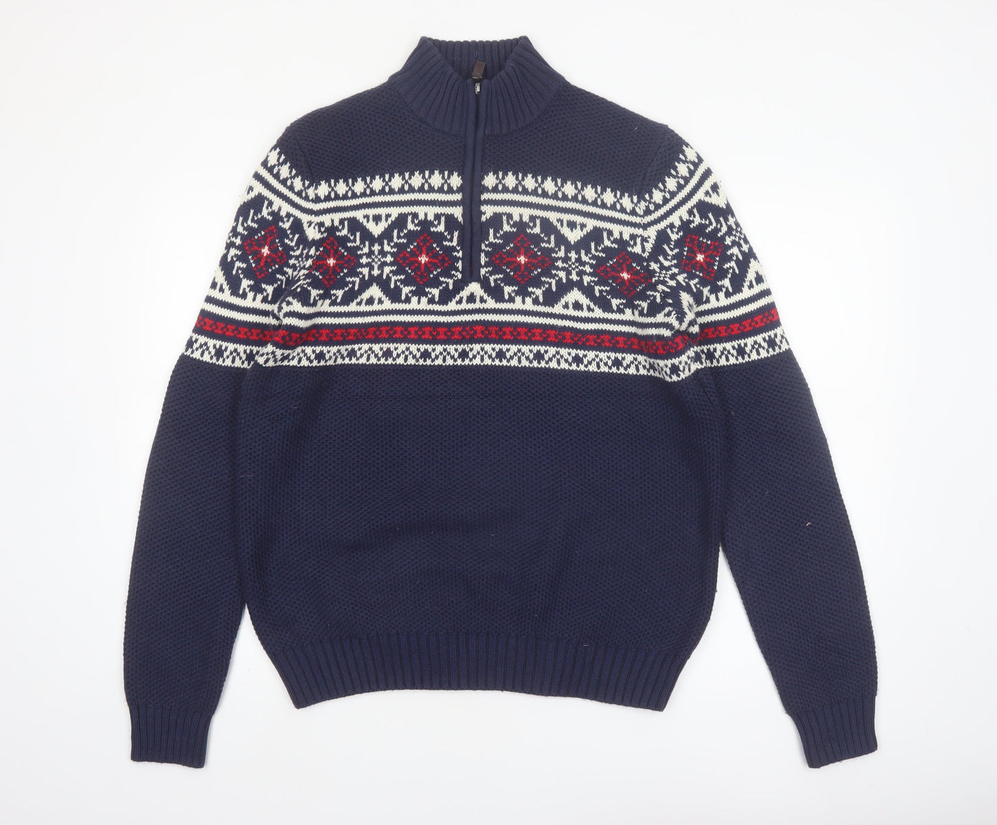IZOD Men’s Blue Fair Isle 1/4 Zip Knit Jumper Size M