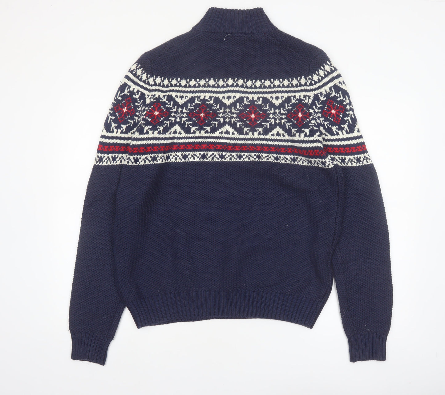 IZOD Men’s Blue Fair Isle 1/4 Zip Knit Jumper Size M