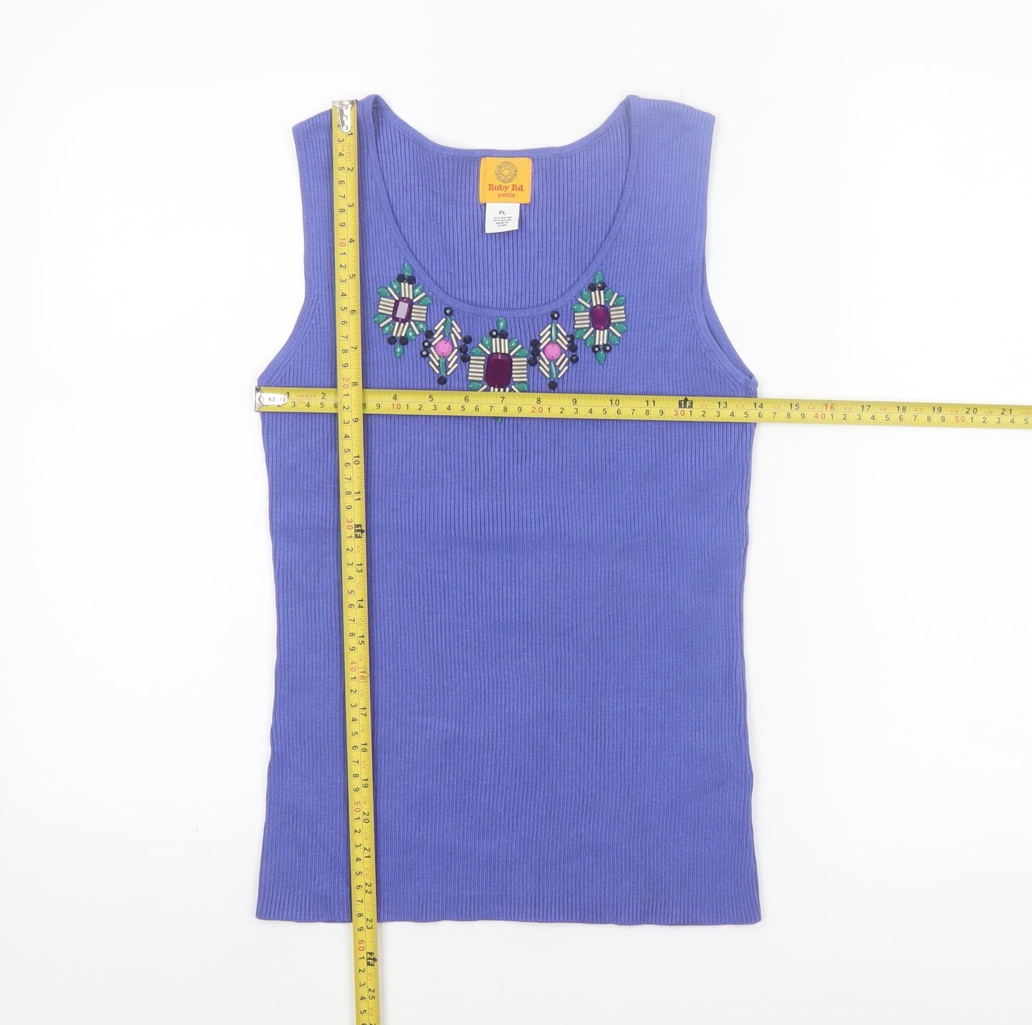 Ruby Rd. Petite Purple Sleeveless Beaded Knit Tank Top L