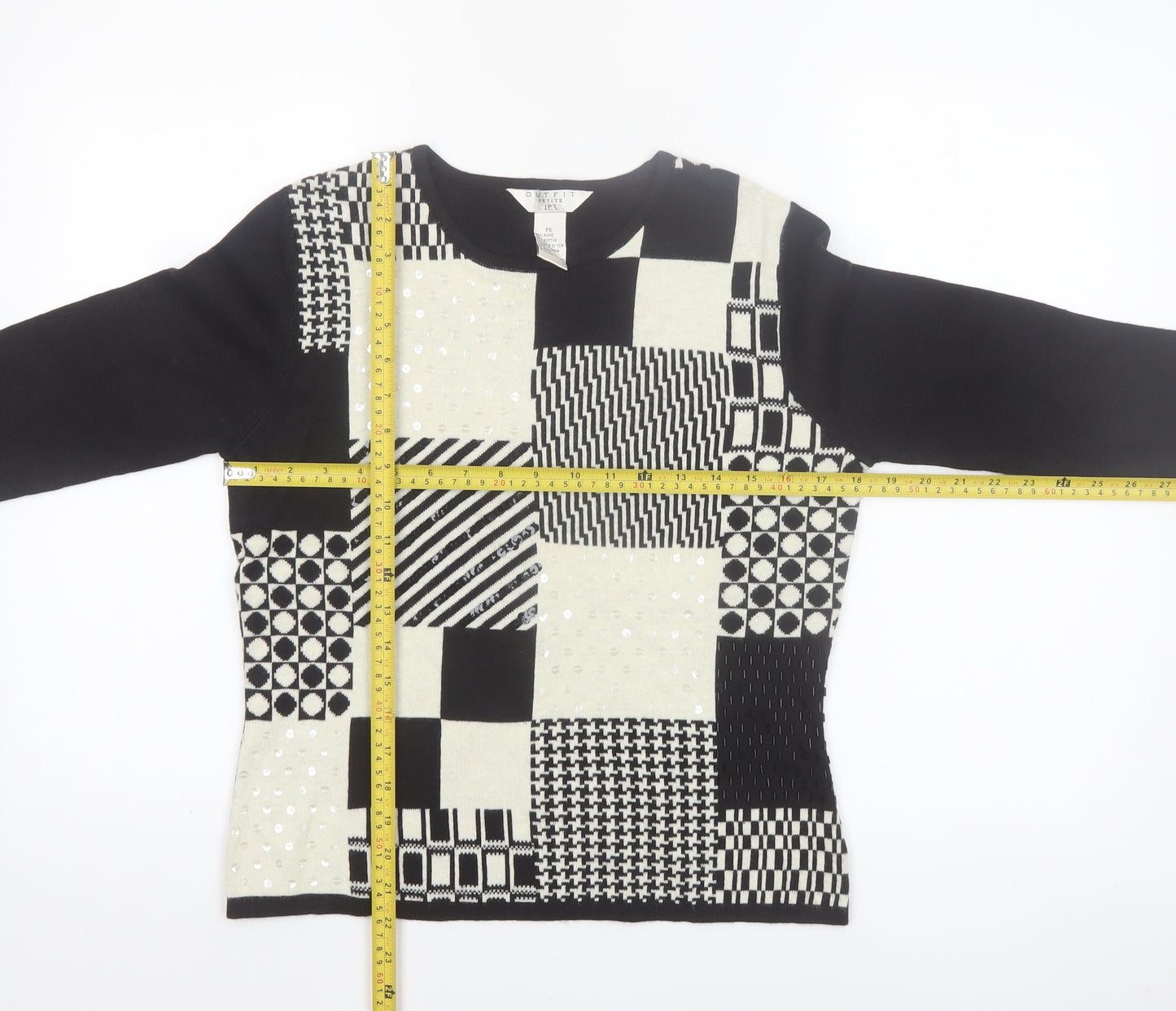 Outfit Women’s Petite Black Geometric Sequin Pullover Jumper S