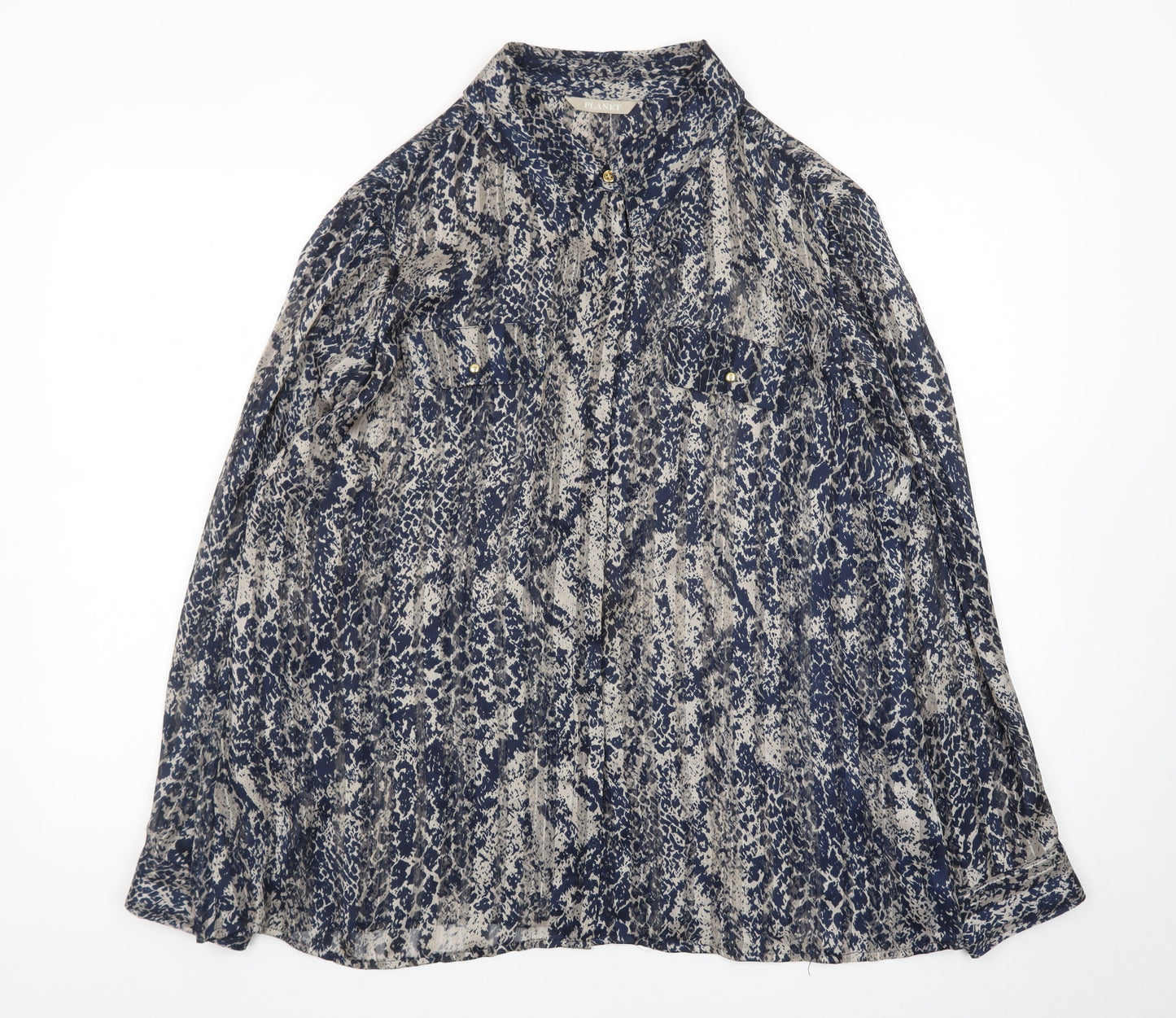 Planet Women's Blue Animal Print Long Sleeve Tunic Blouse Size 18