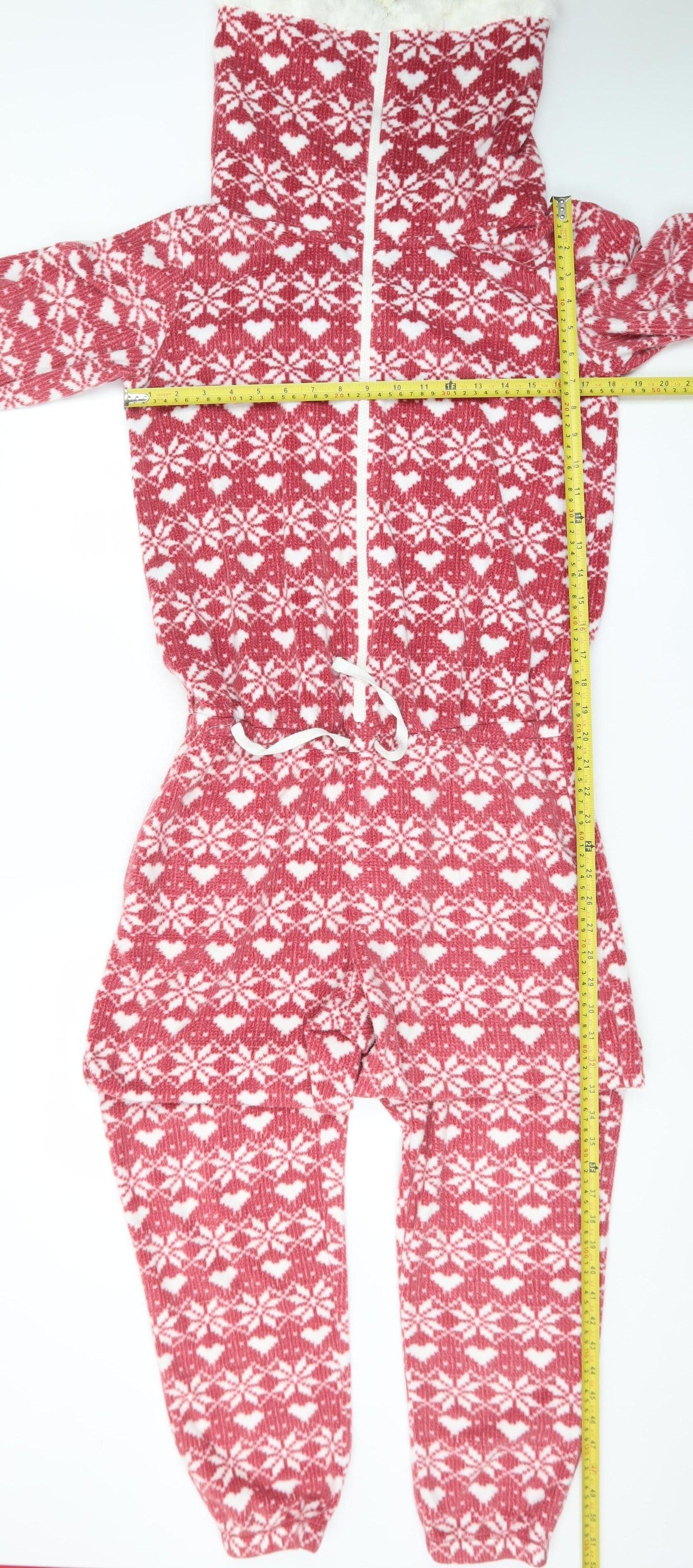 Marks and Spencer Womens Red Fair Isle Fleece One Piece Pyjama Size 12