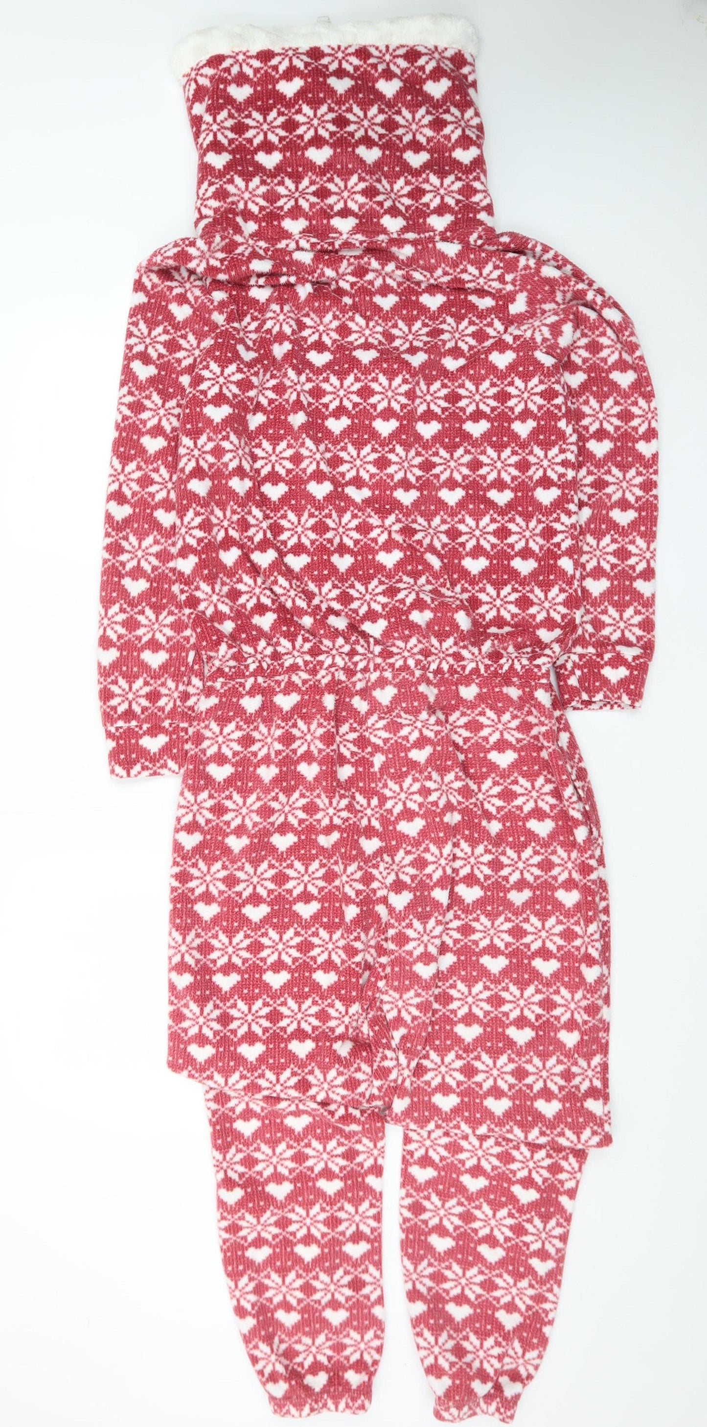 Marks and Spencer Womens Red Fair Isle Fleece One Piece Pyjama Size 12