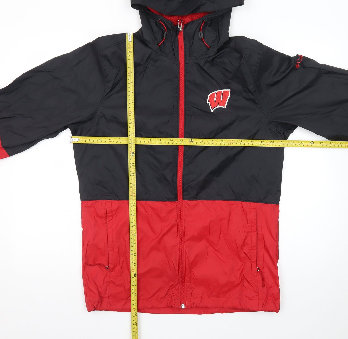 Columbia Men's Black Red Hooded Windbreaker Jacket Size S