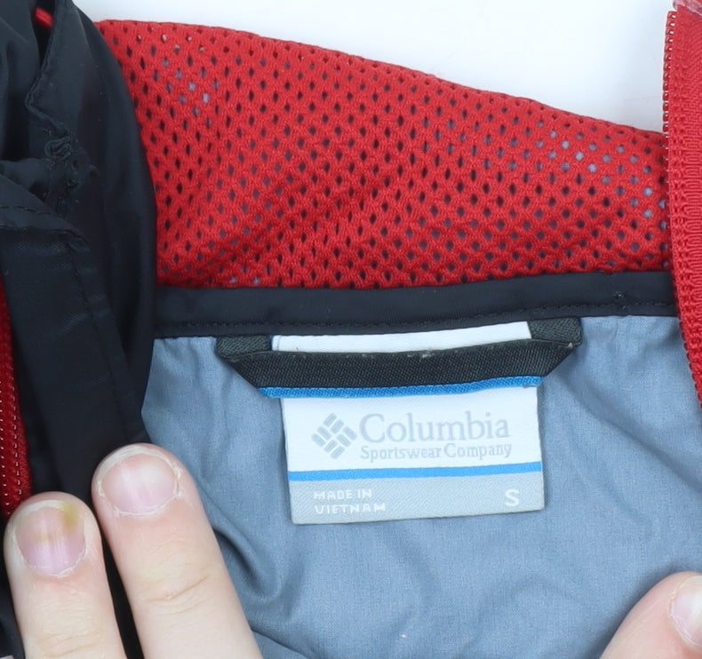 Columbia Men's Black Red Hooded Windbreaker Jacket Size S