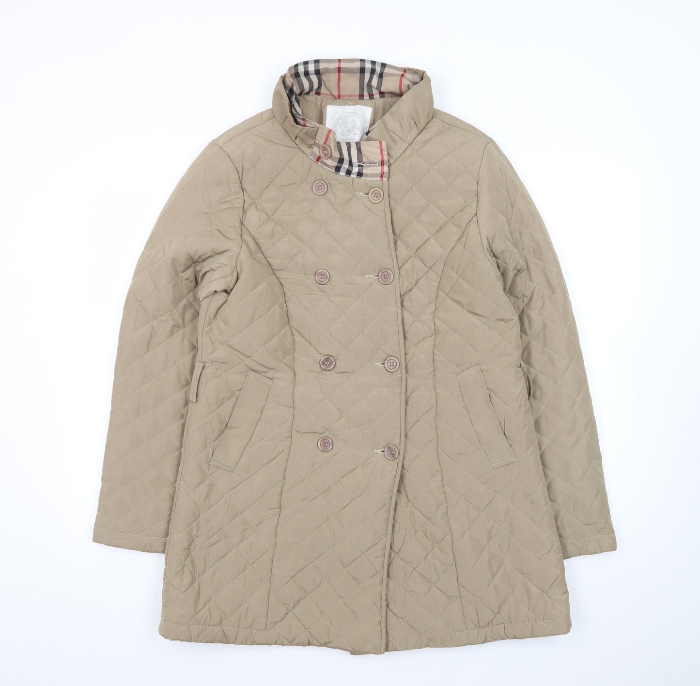 The IVVI Brand Foundation Womens Beige Quilted Mid-Length Coat Size S