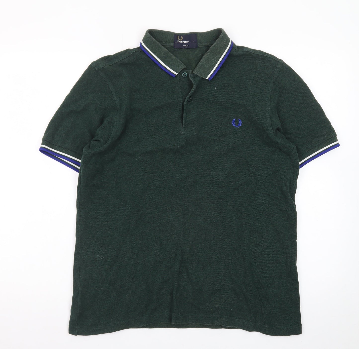 Fred Perry Men's Green Cotton Slim Fit Polo Shirt Size L