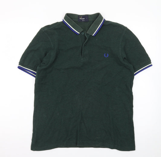 Fred Perry Men's Green Cotton Slim Fit Polo Shirt Size L