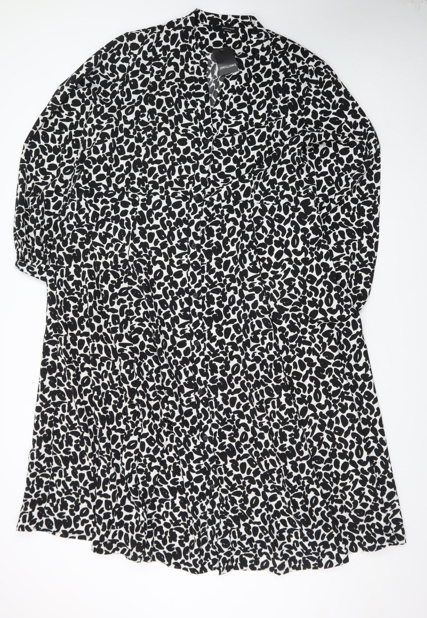 JD Williams Womens Black Animal Print Shirt Dress Size 18