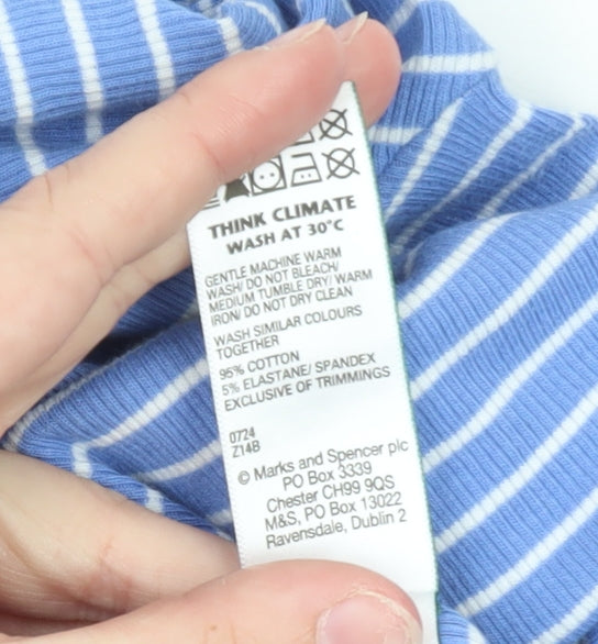Marks and Spencer Women’s Blue Striped Roll Neck Long Sleeve Top Size 12