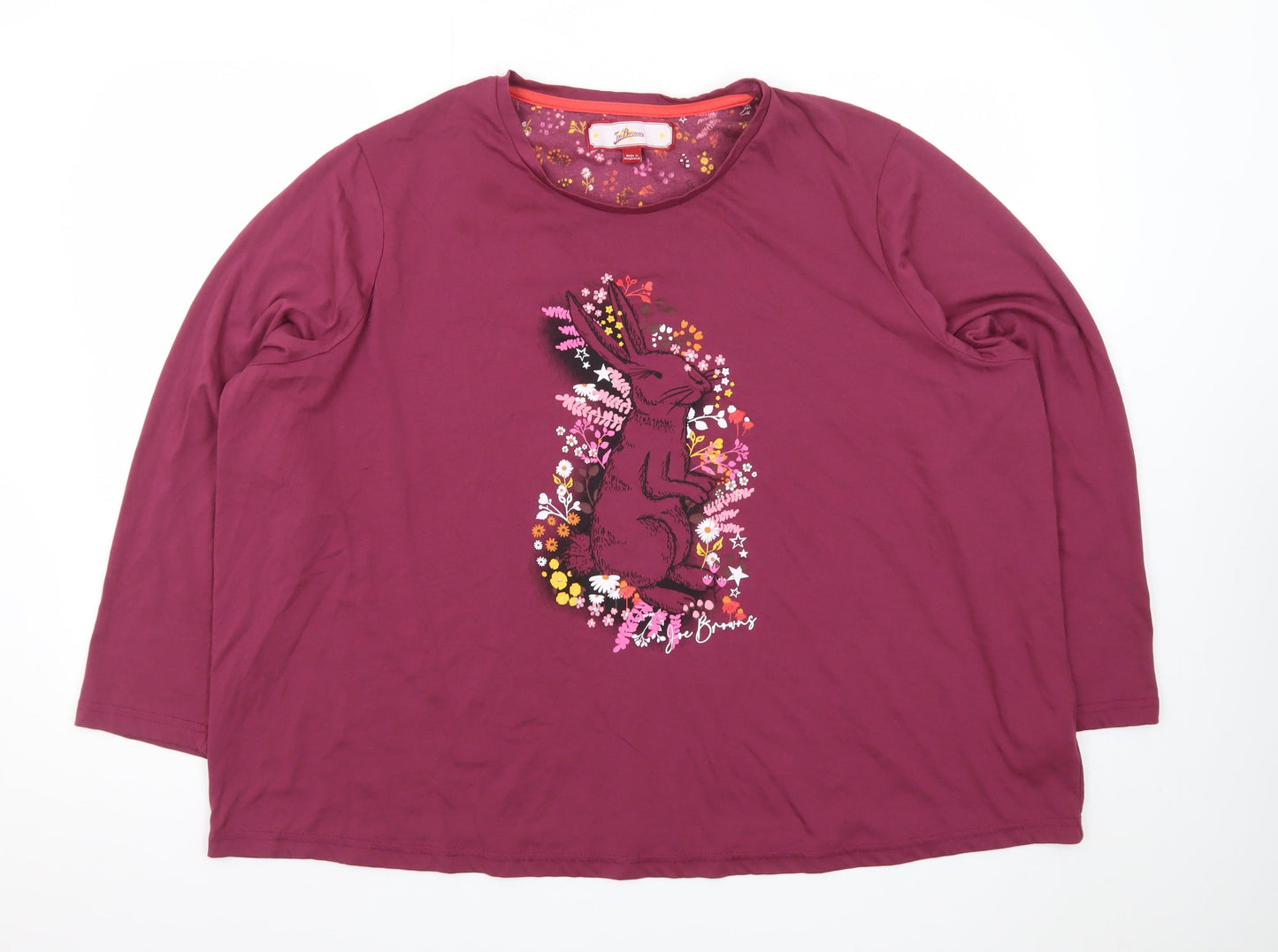 Joe Browns Women’s Purple Floral Rabbit Print Long Sleeve T-Shirt Size 24