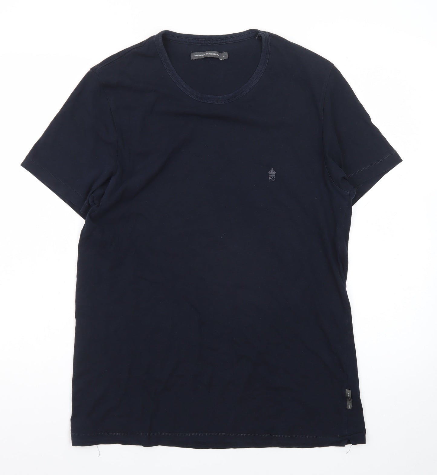 French Connection Men's Navy Blue Crew Neck Cotton T-Shirt Size L