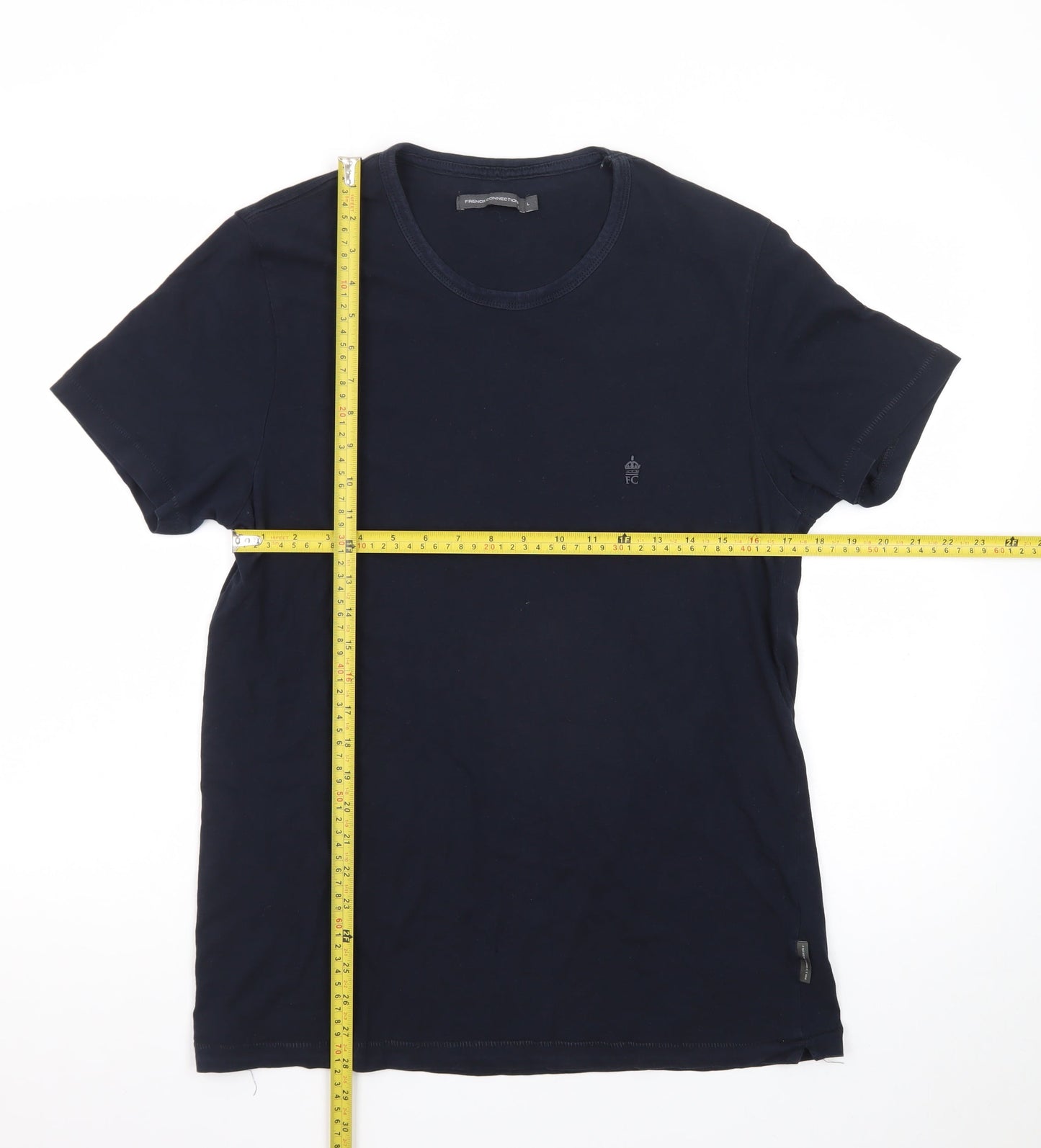 French Connection Men's Navy Blue Crew Neck Cotton T-Shirt Size L
