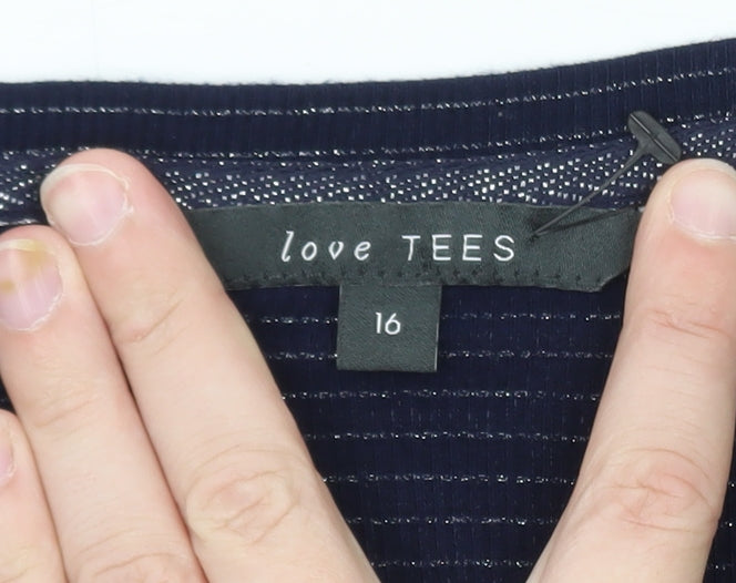Love TEES Women’s Blue Striped 3/4 Sleeve Viscose T-Shirt Size 16