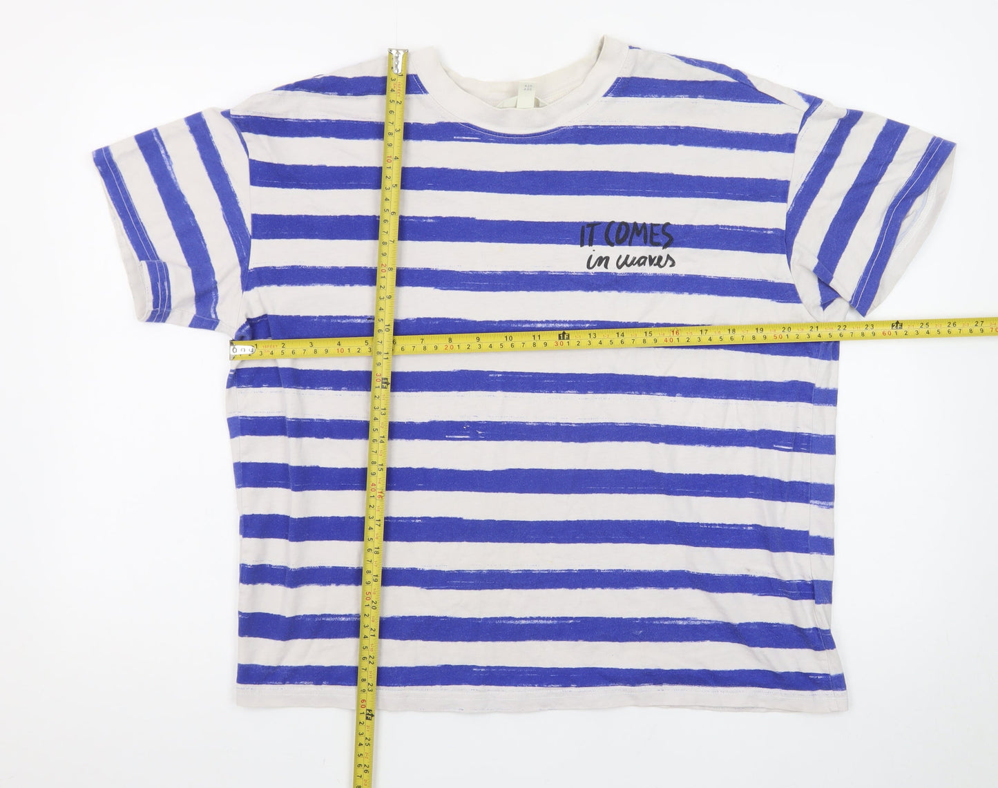 H&M Men's Blue Striped Cotton Crew Neck T-Shirt Size S