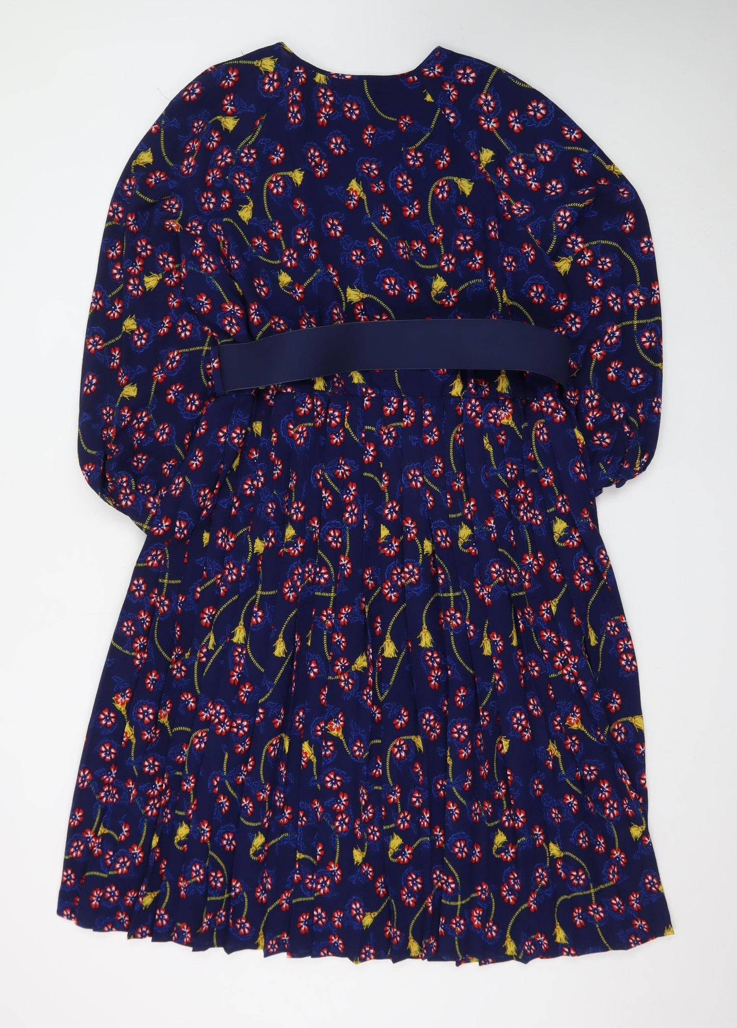 Savida Women's Blue Floral Fit & Flare Belted Dress Size 18