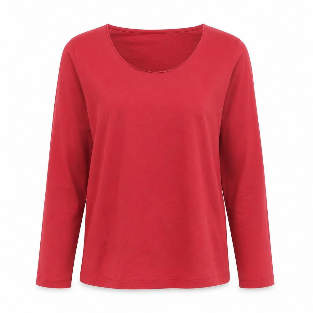 Sandwich Women Red Long Sleeve Scoop Neck Cotton T-Shirt L