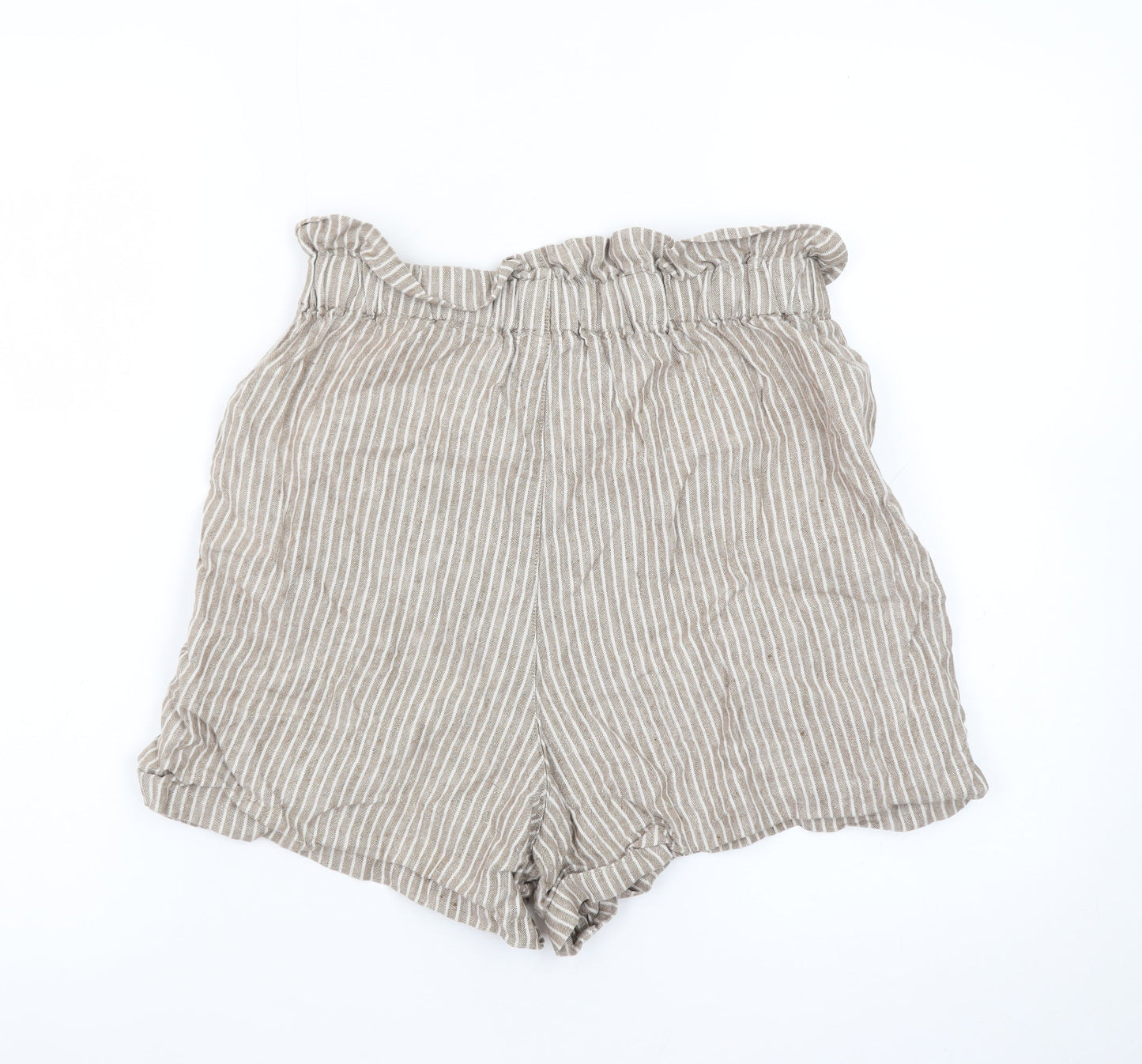 Thought Womens Beige Striped Linen Paperbag Shorts Size 6