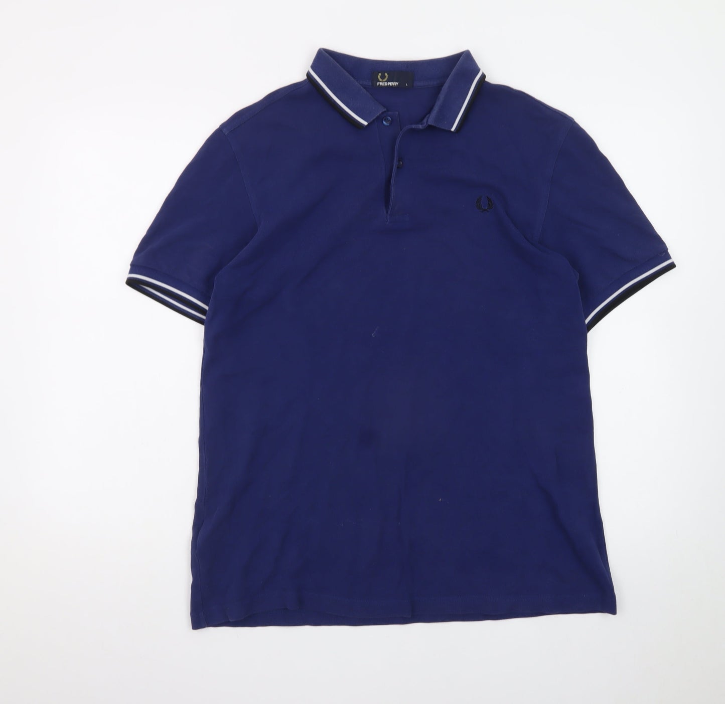 Fred Perry Men's Blue Cotton Polo Shirt L Short Sleeve Classic Fit