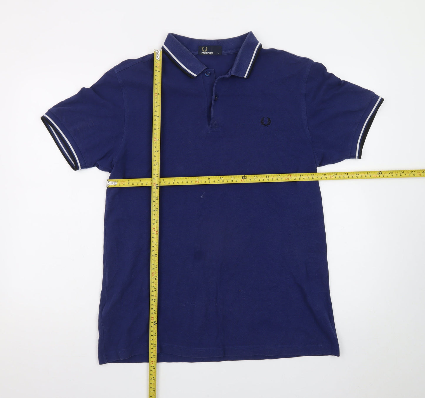 Fred Perry Men's Blue Cotton Polo Shirt L Short Sleeve Classic Fit