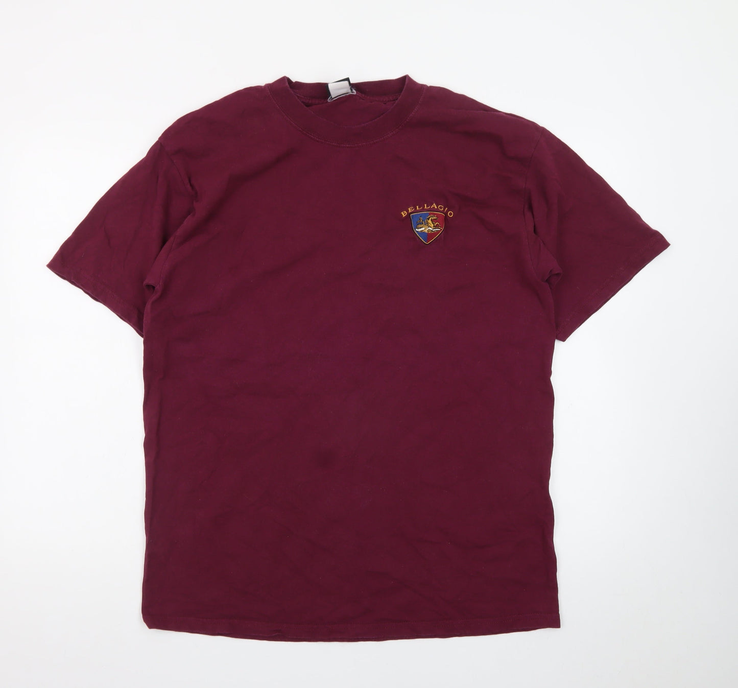 Bellagio Men's Red Embroidered Crew Neck Cotton T-Shirt L