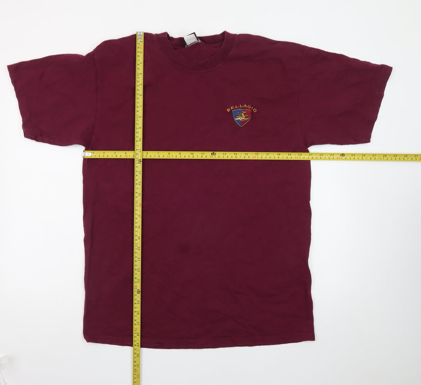 Bellagio Men's Red Embroidered Crew Neck Cotton T-Shirt L