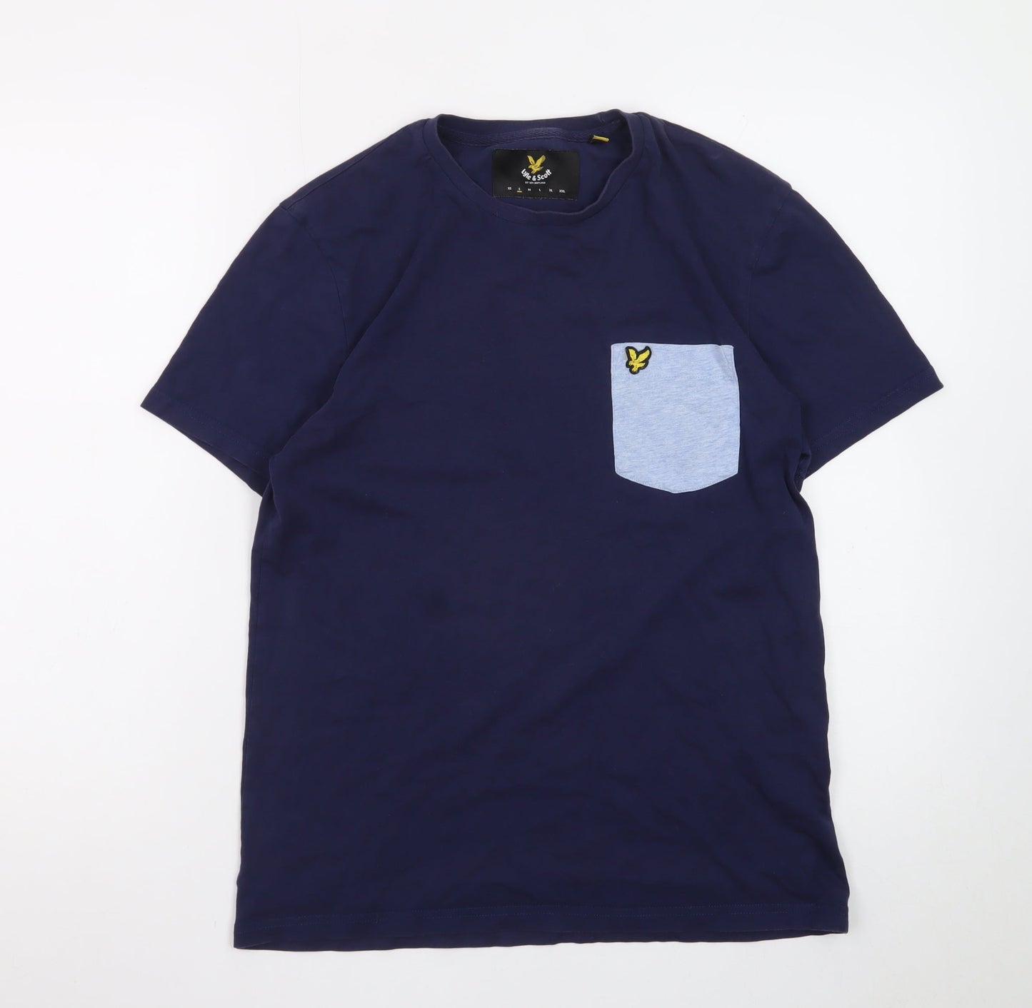 Lyle & Scott Men's Blue Colourblock Pocket Cotton T-Shirt Size S